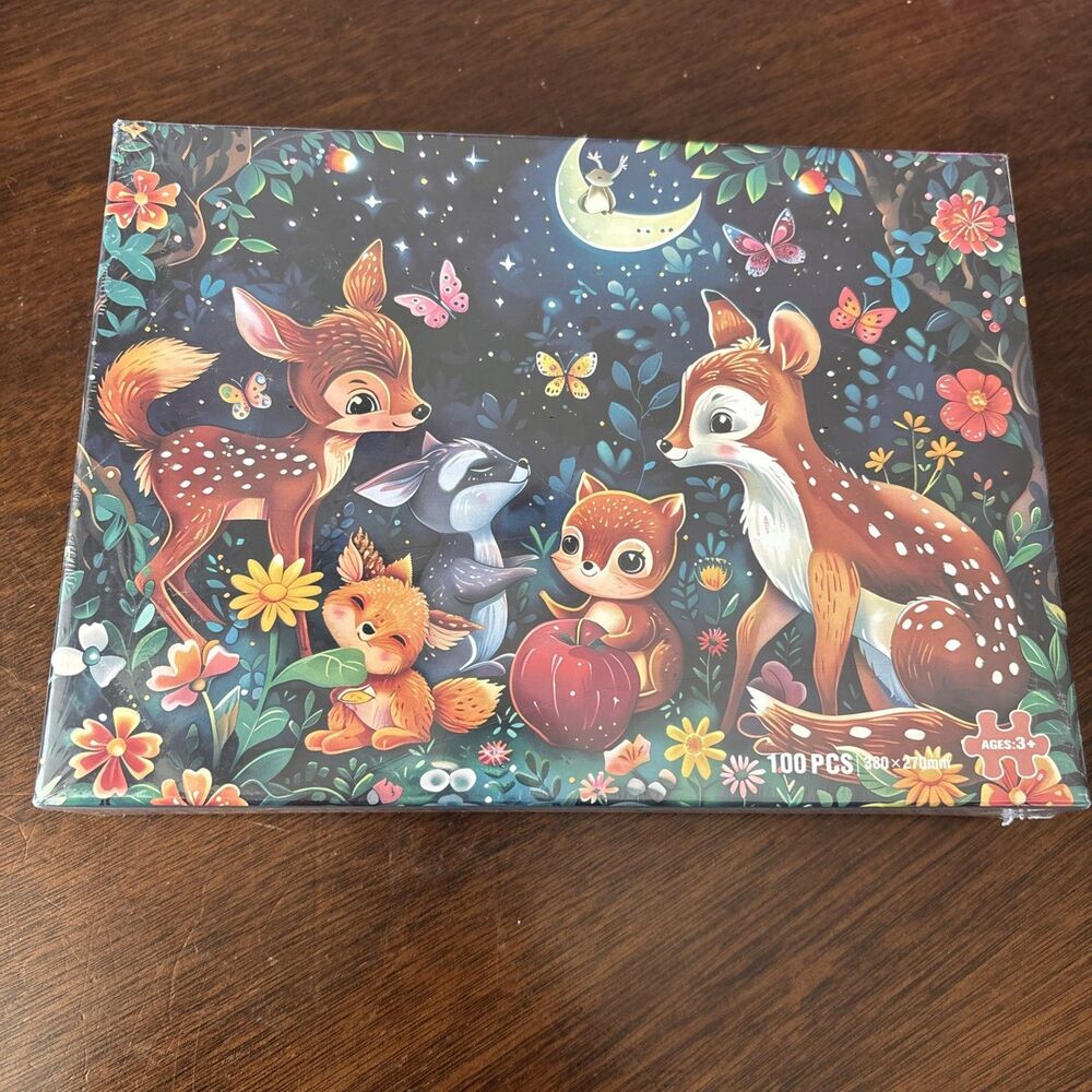 Woodland Animal Moonlight Party Whimsical Puzzle For Ages 3+ 100 PCS 380x270mm